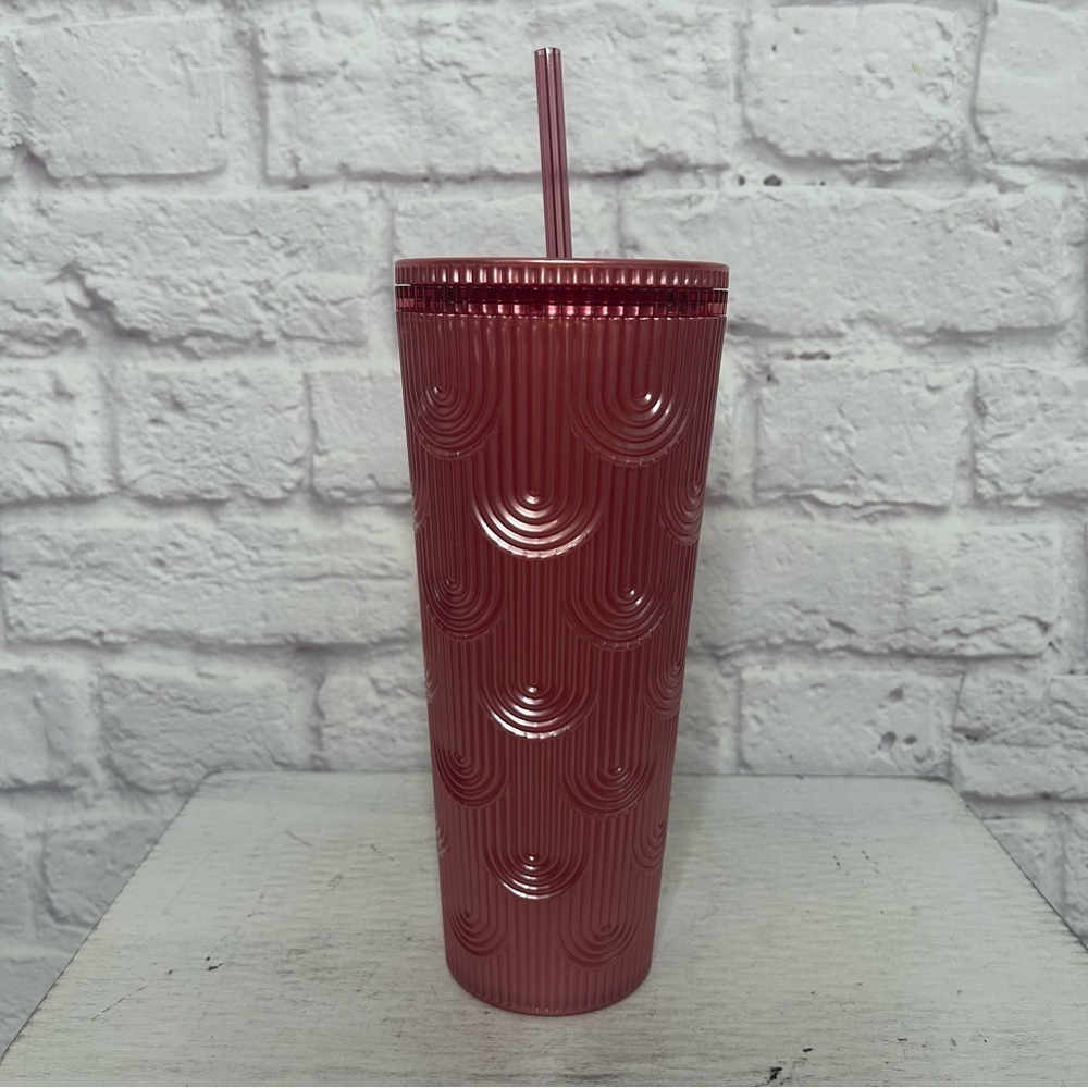 Starbucks Dusty Rose Pink Shimmer Shell Mermaid Scales Cold Cup Tumbler 24 oz - Picture 11 of 15